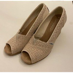 TOMS Beige Cork Wedge Womens Slip-Ons